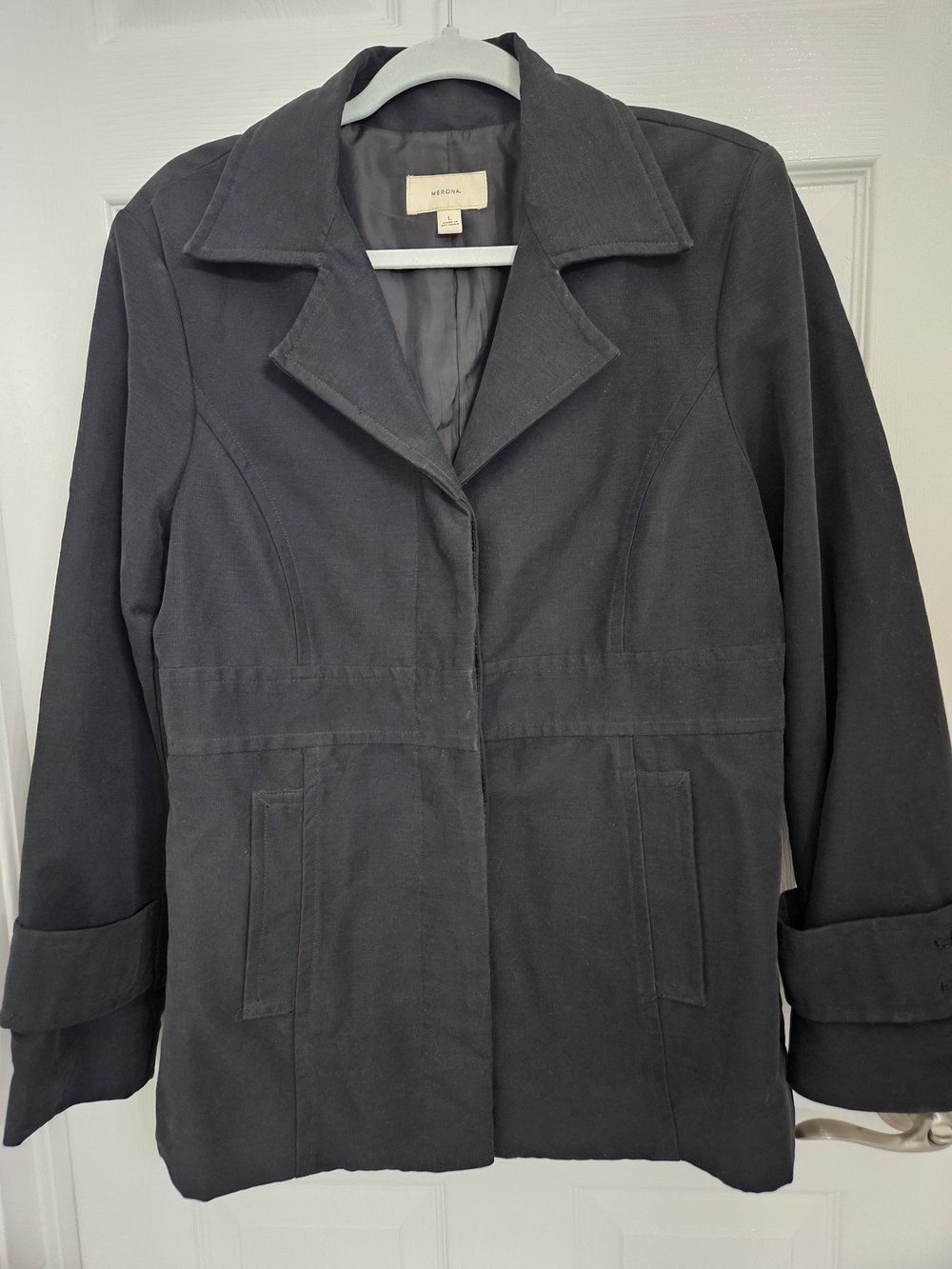 Merona Black Single-Breasted Trench Coat - Size Large Woman's - Picture 8 of 16